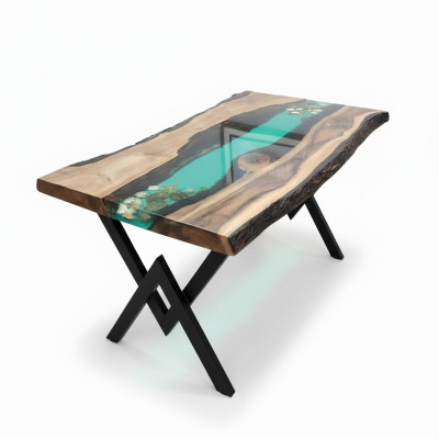 Table Table à manger Tables résine époxy design solide Mobilier 200x100 bois véritable époxy