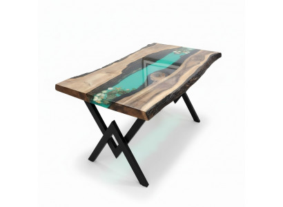 Table Table à manger Tables résine époxy design solide Mobilier 200x100 bois véritable époxy