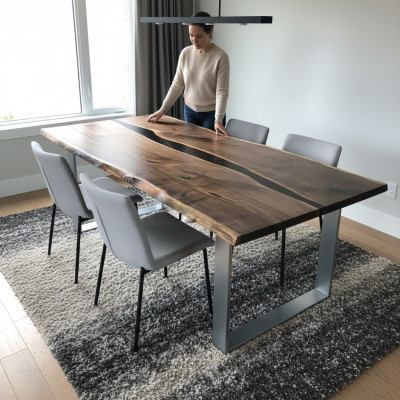 Table Table à manger Tables résine époxy bois massif design meuble 220x90