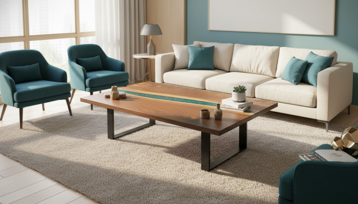 Table de rivière en résine époxy et bois véritable, tables noir d'eau meubles époxy massif