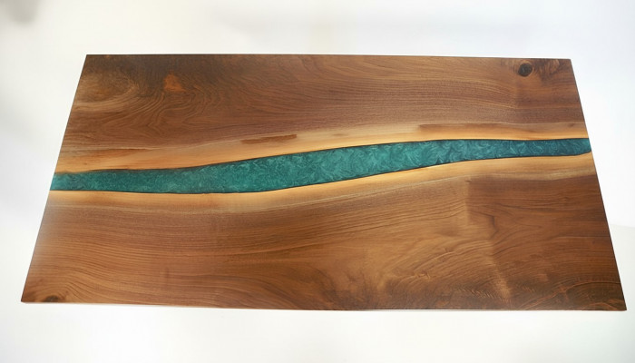 Table de rivière en résine époxy et bois véritable, tables noir d'eau meubles époxy massif
