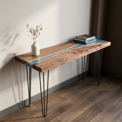 Table console Buffet en bois massif Table de designer Résine époxy Rivière en cascade
