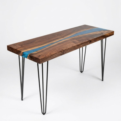Table console Buffet en bois massif Table de designer Résine époxy Rivière en cascade
