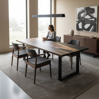 Table à manger en résine époxy, meuble en bois massif, table époxy en cascade 260x91cm