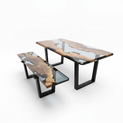 Table de salle à manger Table de cuisine Table de cuisine Moderne Cascade rivière Résine époxy Mobilier neuf Tables