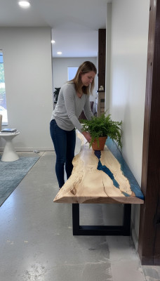 Table à manger en résine époxy, meuble en bois massif, table en époxy en cascade 250x60cm