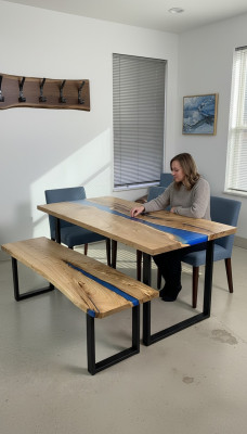 Table de conception Tabouret Table à manger Table de cuisine Tables de salon Bancs solides 2 pièces neufs