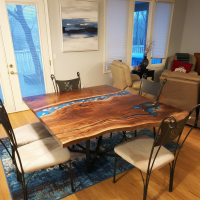 Table personnalisée Résine époxy Résine époxy Rivière Bois véritable Prix 1 mètre carré Tables