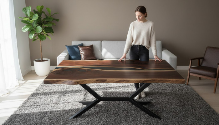 Table en résine époxy sur mesure, Rivière en résine époxy, bois véritable. Prix des tables au mètre carré 1