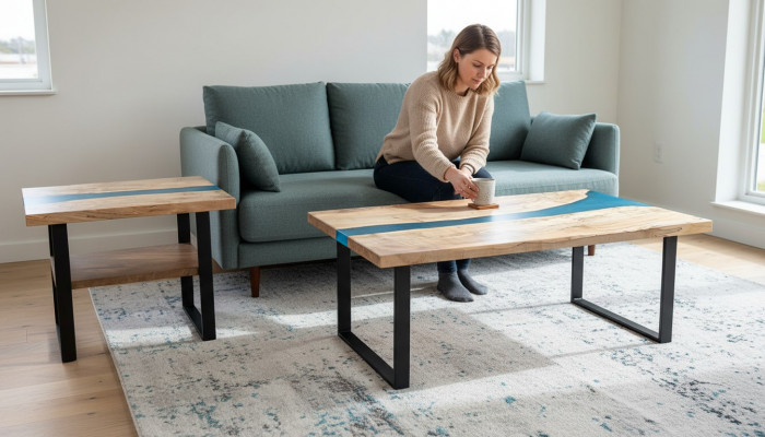 Table sur mesure en résine époxy Résine époxy Rivière Bois véritable Prix 1 mètre carré Tables.