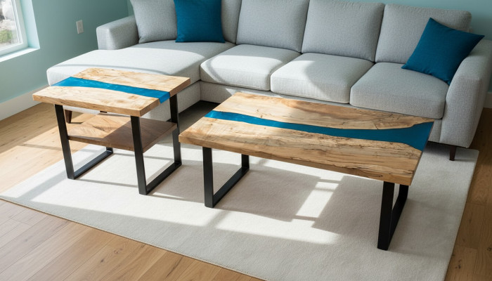 Table sur mesure en résine époxy Résine époxy Rivière Bois véritable Prix 1 mètre carré Tables.