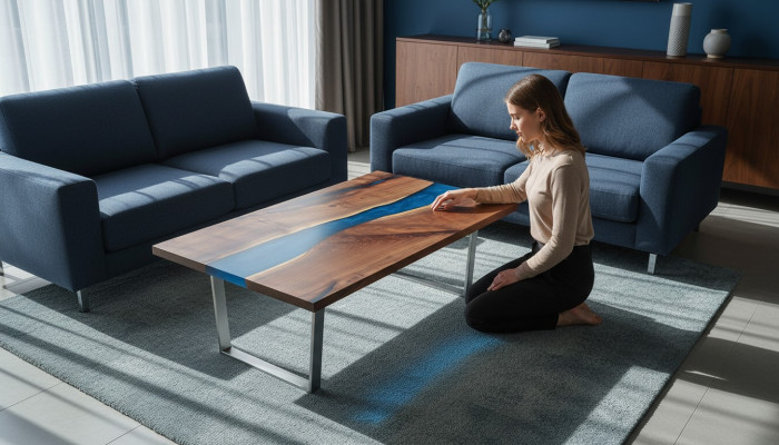 Table en époxy sur mesure Résine époxy Rivière Bois véritable Prix 1m² Tables en résine