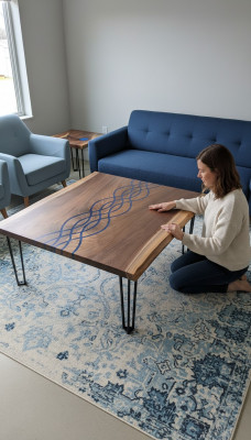 River Tables Table à manger Table de design Moderne Mobilier de mer 100x100 Résine époxy Océan