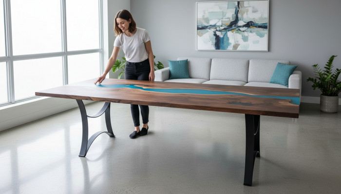 Table sur mesure en résine époxy Résine Epoxy Bois Rivière Prix réel 1m² Tables