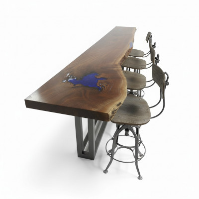 Table de bar comptoir en époxy, bois massif, meuble en bois massif, table en époxy en cascade 240x70