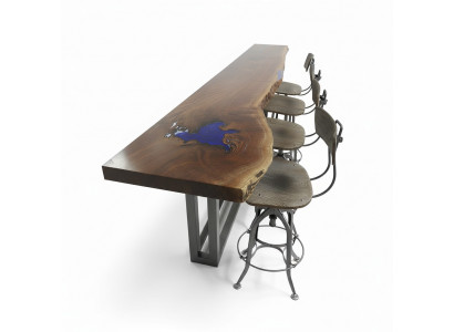 Table de bar comptoir en époxy, bois massif, meuble en bois massif, table en époxy en cascade 240x70