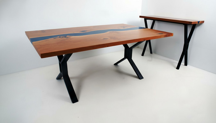 Table sur mesure Résine époxy Rivière en bois véritable Prix 1m²Tables en résine