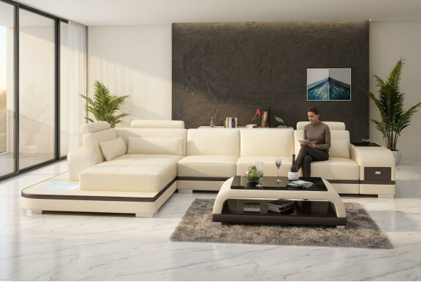 Design Living Landschaft Ecksofa Polster-Eckgarnitur Ledersofa Luxuriöses Sitzmöbel-Set