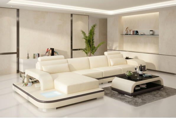 Design Living Landschaft Ecksofa Polster-Eckgarnitur Ledersofa Luxuriöses Sitzmöbel-Set