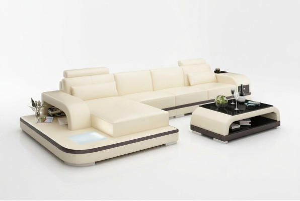 Design Living Landschaft Ecksofa Polster-Eckgarnitur Ledersofa Luxuriöses Sitzmöbel-Set