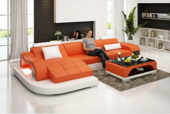Canapé d'angle Paysage de vie Canapé en cuir Canapé design Canapé Canapé Rembourrage Canapé d'angle Orange