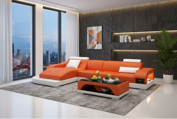 Canapé d'angle Paysage de vie Canapé en cuir Canapé design Canapé Canapé Rembourrage Canapé d'angle Orange