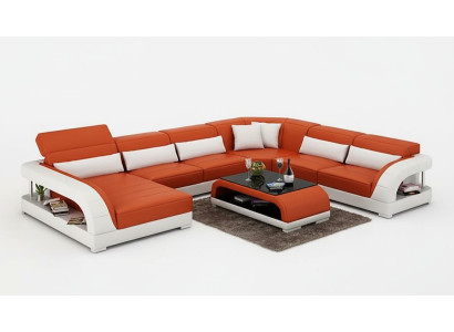 Canapé d'angle en forme de U Canapé moderne Canapé en cuir Canapés Tapisserie Canapés design Table 2 pièces