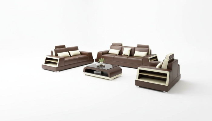 Canapé design Canapé ensemble 3-2-1 Place Table basse Ensemble de cuir de groupe 4 pièces