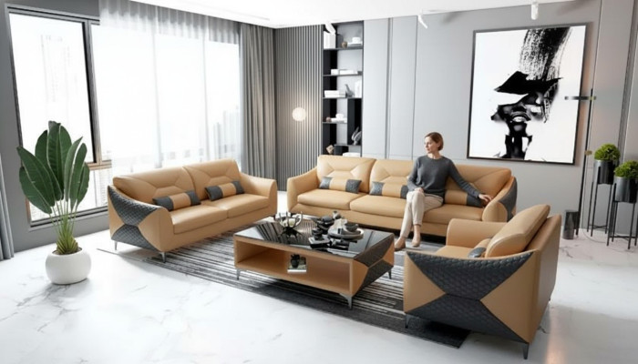 Moderne Canapé Ensemble de canapés 3-2-1 Table basse en cuir de 4 pièces