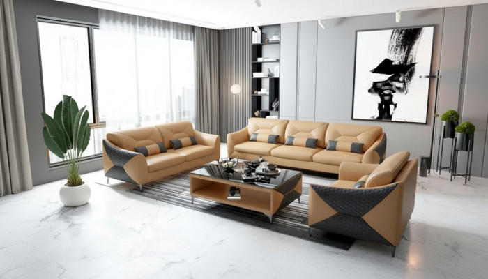 Moderne Canapé Ensemble de canapés 3-2-1 Table basse en cuir de 4 pièces