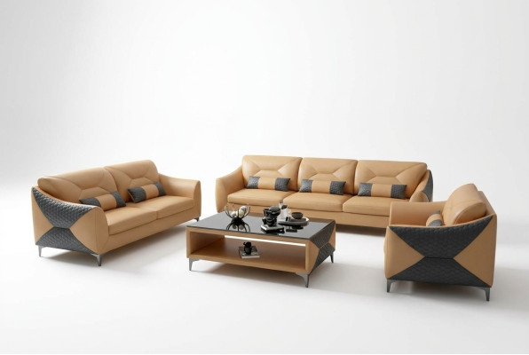 Moderne Canapé Ensemble de canapés 3-2-1 Table basse en cuir de 4 pièces