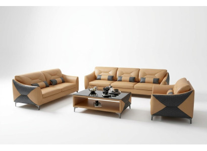 Moderne Canapé Ensemble de canapés 3-2-1 Table basse en cuir de 4 pièces
