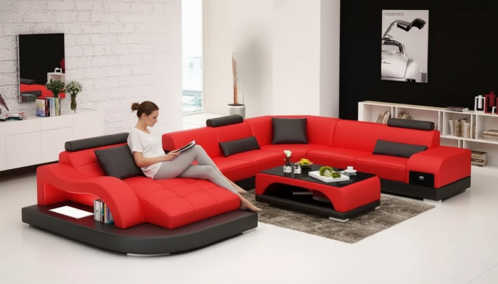 Canapé d'angle en forme de U Fauteuil Table basse Canapé moderne Canapé en cuir Canapé d'angle Revêtement 2 pièces