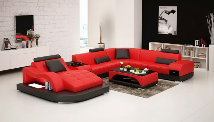 Canapé d'angle en forme de U Fauteuil Table basse Canapé moderne Canapé en cuir Canapé d'angle Revêtement 2 pièces