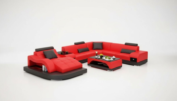 Canapé d'angle en forme de U Fauteuil Table basse Canapé moderne Canapé en cuir Canapé d'angle Revêtement 2 pièces