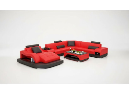 Canapé d'angle en forme de U Fauteuil Table basse Canapé moderne Canapé en cuir Canapé d'angle Revêtement 2 pièces