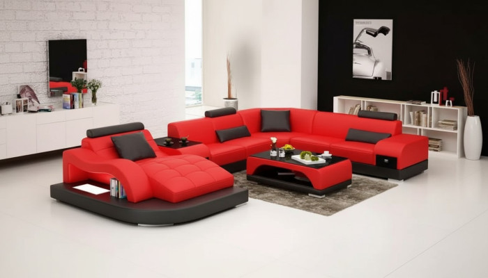 Canapé d'angle en forme de U Fauteuil Table basse Canapé moderne Canapé en cuir Canapé d'angle Revêtement de canapé Ensemble de 2 pièces