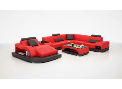 Canapé d'angle en forme de U Fauteuil Table basse Canapé moderne Canapé en cuir Canapé d'angle Revêtement de canapé Ensemble de 2 pièces