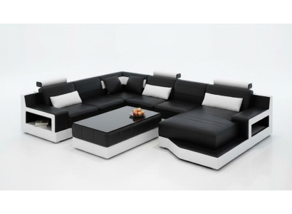 Canapé en cuir Canapé d'angle en U Paysage vivant Canapé design Canapés modernes Table basse