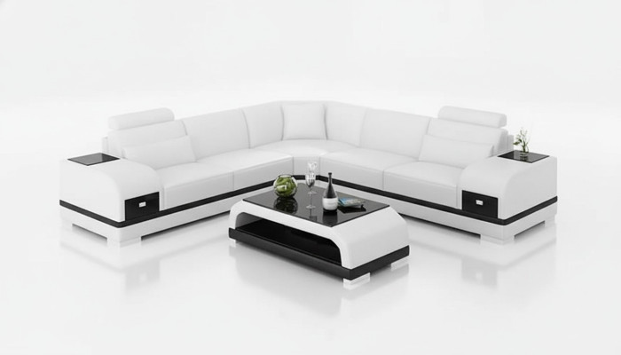 Canapé d'angle en suite cuir design, canapé rembourré en cuir, canapés en cuir pour salon