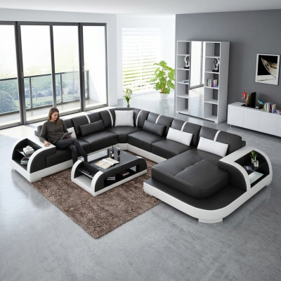 Salon Canapé en cuir xxl paysage moderne design upholstered.