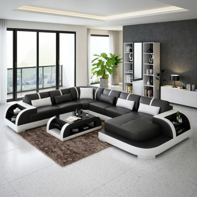 Salon Canapé en cuir xxl paysage moderne design upholstered.