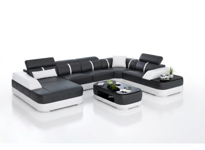 Canapé en cuir xxl pour salon paysage moderne avec coussins d'angle design.