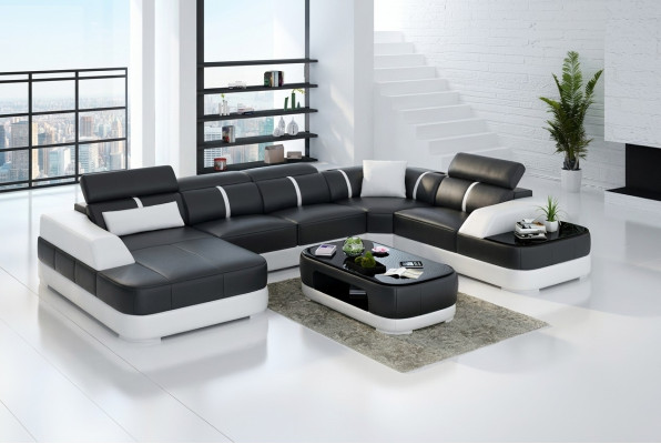 Canapé d'angle design moderne pour salon en cuir, canapé avec revêtement en cuir.