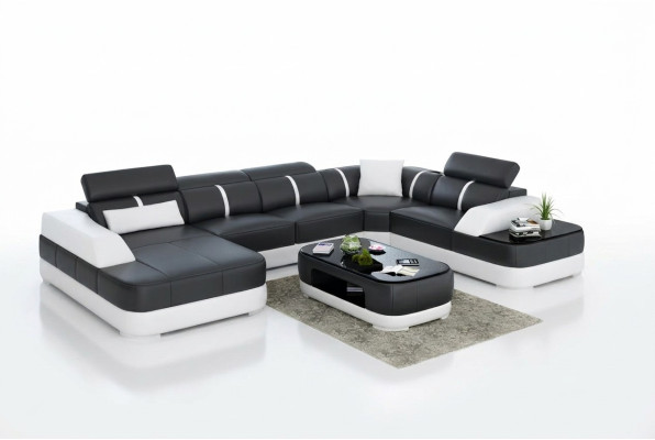 Canapé d'angle design moderne pour salon en cuir, canapé avec revêtement en cuir.