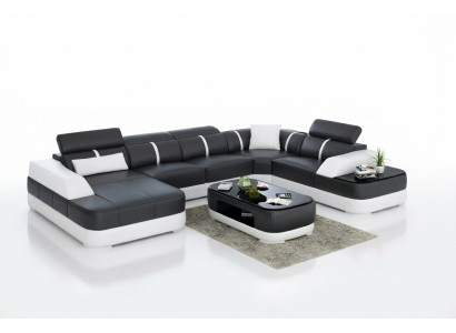 Canapé d'angle design moderne pour salon en cuir, canapé avec revêtement en cuir.