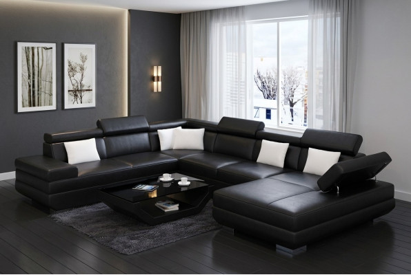 Canapé Salon Cuir Canapé XXL Revêtement Paysage Moderne Designer