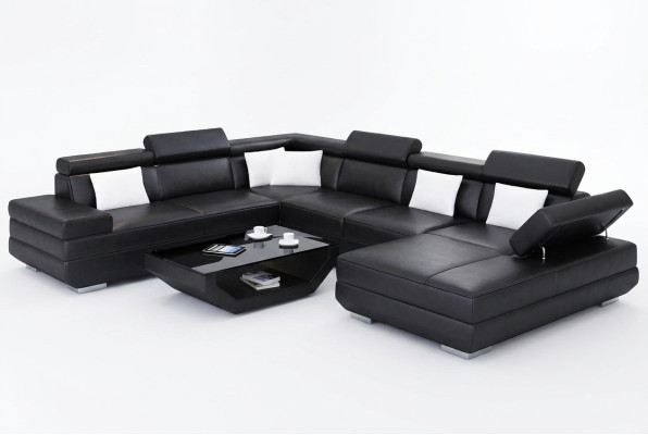 Canapé d'angle design pour le salon, canapé d'angle moderne en cuir avec revêtement en cuir.