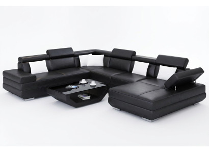 Canapé d'angle design pour le salon, canapé d'angle moderne en cuir avec revêtement en cuir.