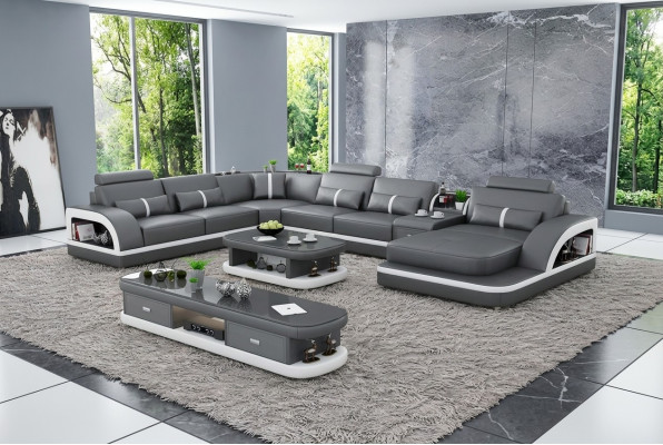 Salon Canapé en cuir xxl Canapé Paysage dossier moderne designer